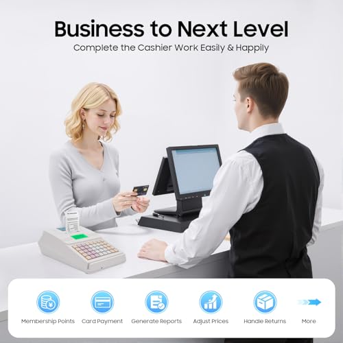 BGSHKAL 40W Electronic Cash Register for Small Businesses, 40 Keys Cash Management System Cash Registers POS Cash System RS232 Interface Type 8-Bit Display Guest Screen Type 2.75 In/Second Print Speed
