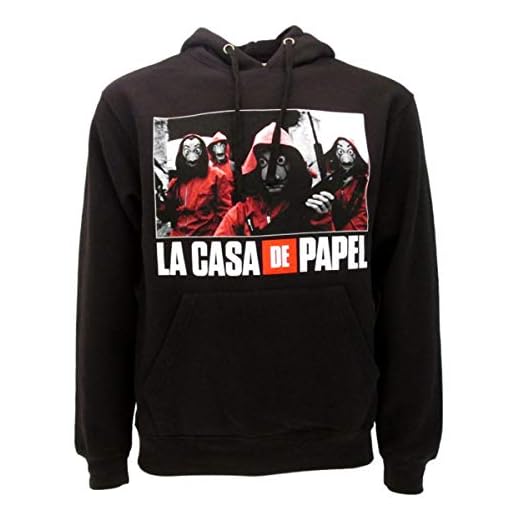 Casa de Papel Money Heist svart huvtröja foto och logotyp officiell produkt 100 % original Netflix TV-serie Dalì mask tröja med huva (S)