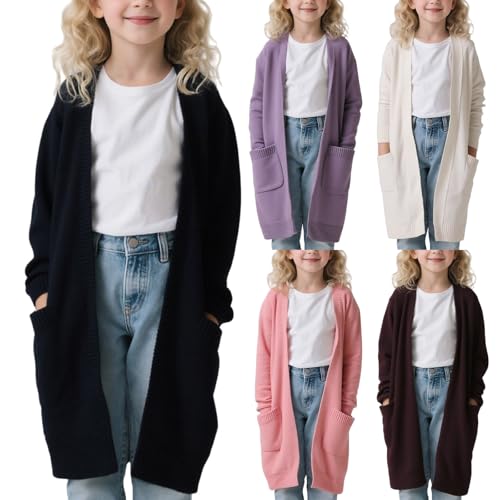 Girls Lightweight Cardigan 2025 Long Sleeve Casual Open Front Oversized Sweater Cute Soft Knit Outerwear with Pockets