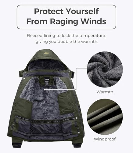 Wantdo Giacca da Sci Montagna Calda Invernale Parka da Neve Imbottita Cappotto da Snowboard in Pile Giubbotto con Cappuccio Impermeabile Uomo
