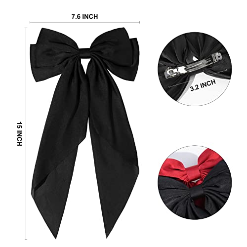 2Pcs Large Hair Bows For Women Red Black Hair Bows Ribbon Silky Satin Hair Barrettes Hair Slides Metal Clips Vintage 90'S Accessories For Girls #TOP1
