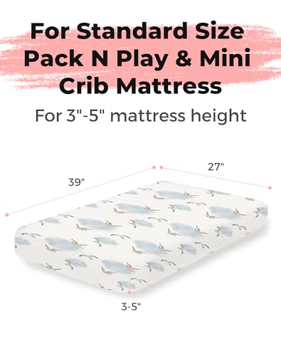 Image of Pack and Play Sheets 2 Pack, Fitted Jersey Knit Mini Crib Sheets for Baby Boys and Girls, Compatible with Graco Pack N Play and Mini Crib Mattress (Sailing Waves, Pack N Play /Mini Crib Sheets)