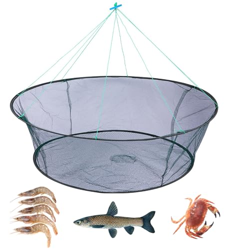 Foldable Fishing Net Nylon Minnow Trap Crab Trap Crab Net Drop Net for Pier Fishing Drop Nets for Pulling Up Fish with Rope Portable Bridge Fishing Nets for Minnows Crawfish Shrimp (40inch)