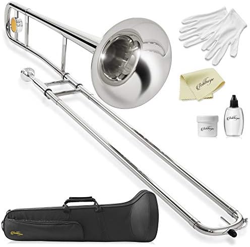 Ashthorpe Bb Tenor Slide Trombone with Nickel Plated Finish - Includes Case, Mouthpiece, Gloves, Cleaning Cloth, Slide Grease
