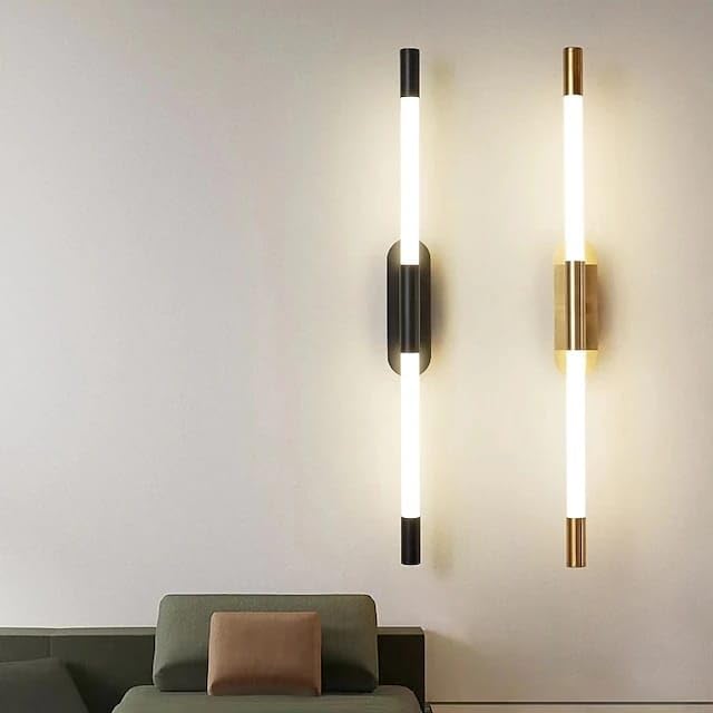 Image of Glowave Modern Black 600mm Metal LED Linear Wall Light Home Decor Modern Long Strip Wall Lamp Long Tube Wall Light - Tricolour | (068 /BK 600mm)