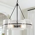 ZLNIDJIA Black 22" Farmhouse Glass Chandelier - Modern Round Foyer Lighting Fixture for Dining Room, Kitchen Island, Bedroom, Living Room, Entryway