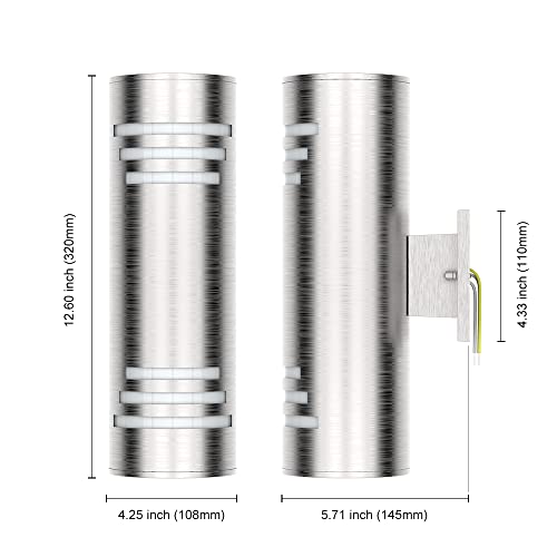 Image of Sytmhoe Outdoor Wall Sconce,Up /Down Cylinder Exterior Lights,Stainless Steel LED Wall Light Outside Lighting,E26 Bulb Waterproof Wall Fixture