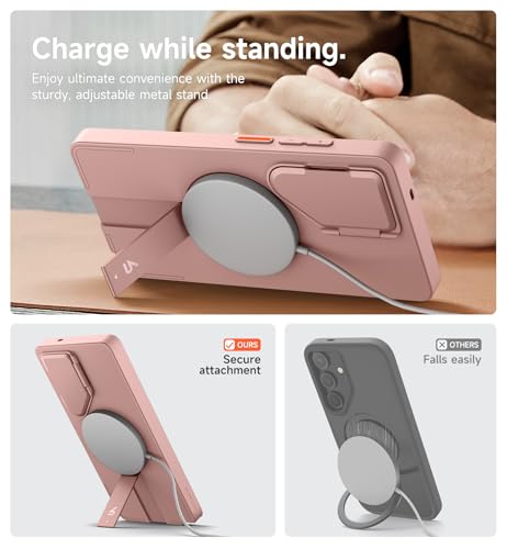 Image of SURITCH for Samsung Galaxy S25 Ultra Phone Case, Magnetic Protective Cover with Camera Cover & Adjustable Metal Kickstand for Galaxy S25 Ultra (2025)-Pink