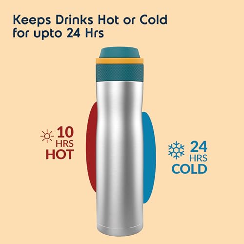 Image of Headway by rabitat Oslo Thermos Water Bottle with Infuser Cosmic Grey 750 ml | 2 Years Brand Warranty | Triple Layer Vacuum Insulated Flask | Hot and Cold Steel Water Bottle | ISI Certified