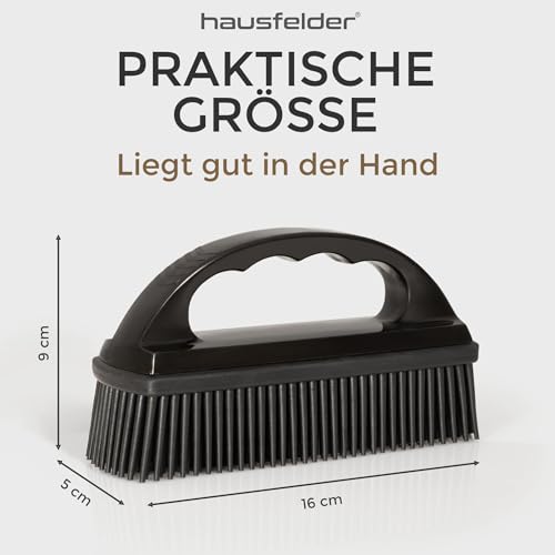 Hausfelder Tierhaarentferner Bürste - Gummibürste für Tierhaare auf Sofa, Auto & Kleidung - Fusselbürste Hund & Katze - Wiederverwendbare Kleiderbürste für Teppich & Polster (Schwarz)