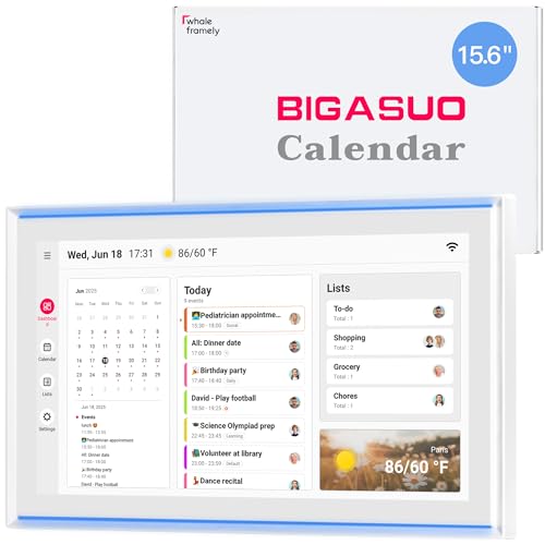 15.6 Inch Digital Calendar, Full HD Touchscreen Smart Planner for Family Schedules - Wall & Desk Mount, Great for Seamless Daily Planning & Household Organization, with LED Reminder Light