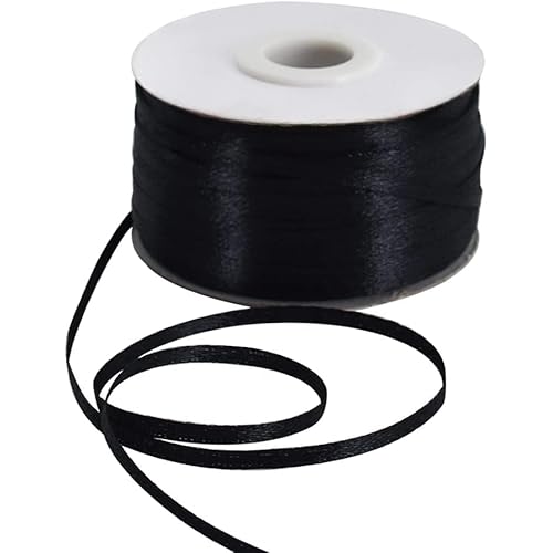 TONIFUL 1/8 Inch x 200 Yards Black Thin Solid Satin Ribbon Giant Spool Double Face Ribbons for Crafts Hanging Tags Invitation Card Balloons Bouquet Hair Gift Wrapping Party Decoration,Halloween
