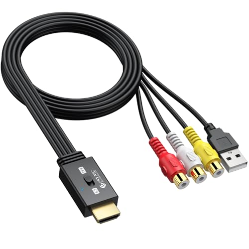 eSynic Convertisseur AV vers HDMI Adaptateur RCA vers HDMI Conversion 16:9/4:3 Adaptateur Audio Vidéo CVBS avec Câble RCA Compatible PAL/NTSC pour Wii PS1...