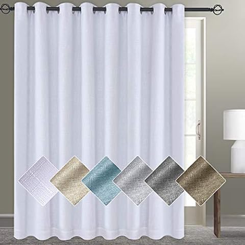 100% Blackout Shield Linen Curtains Room Darkening Siding Door Curtains, Extra Wide Thermal Insulated Patio Door Curtains Blackout Curtains for Bedroom/Living Room(W100 x L96 1 Panel, White) Cover