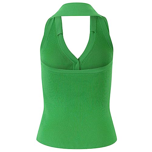 Women's Summer Sexy Backless Thin Sweater Tank Women Halter Knitted Vest Tops3
