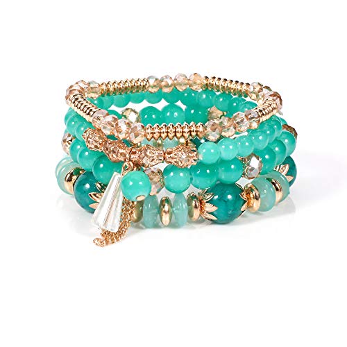 Joiigaem Bohemian Stackable Beaded Bracelets for Women Multilayer Gold Bead
