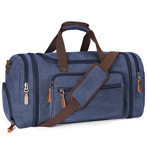 Duffle Bag for Men Canvas Travel Bag with Shoe Compartment- 45L/55L Weekender and Overnight Travel Tote Bag for Father Day Gifts (Blue)