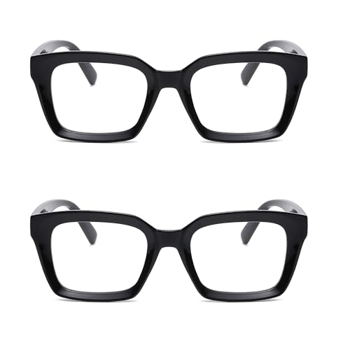 Image of Classic Clear Lens Glasses for Women Men Thick Square Frame Eyewear Non Prescription Eyeglasses 2 Pack