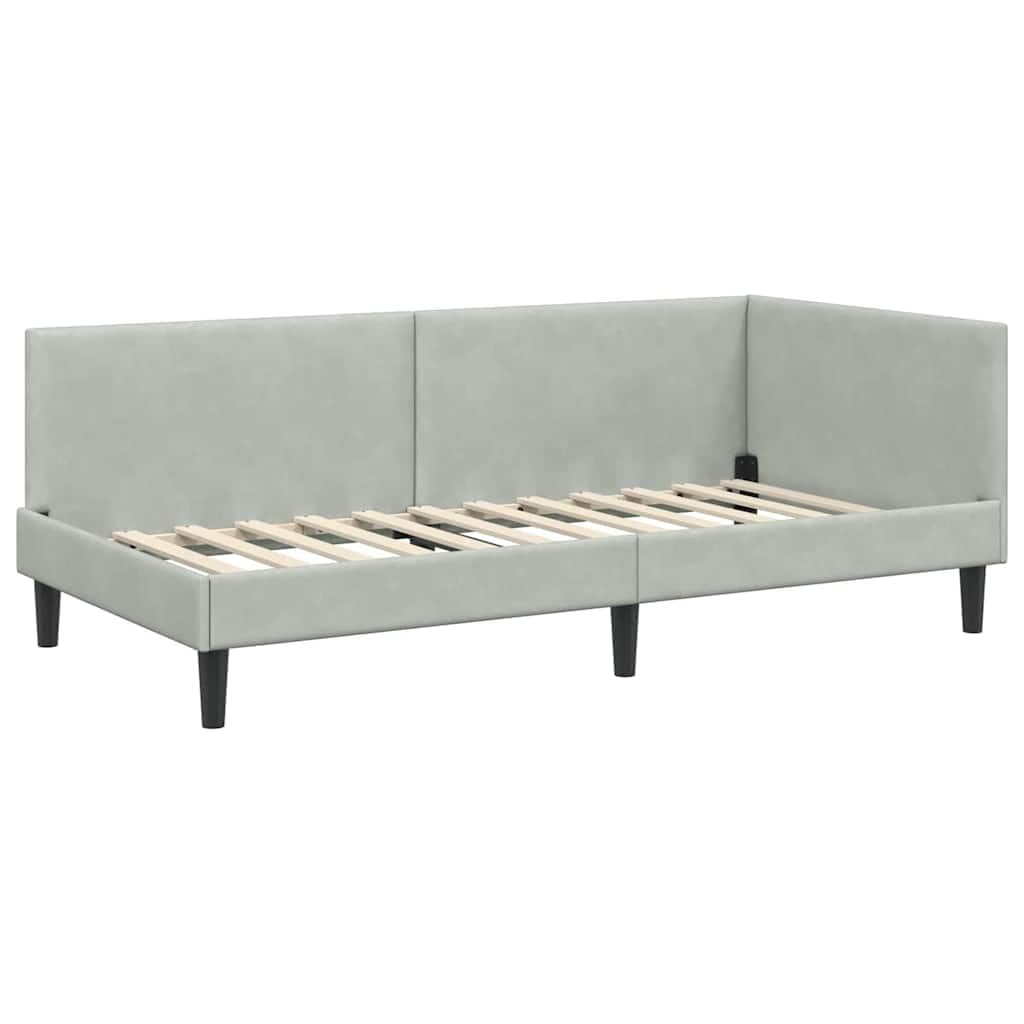 vidaXL Rama łóżka narożnego Jasnoszary 90 cm x 200 cm Aksamit