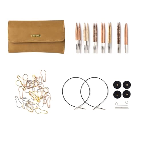 Image of Knit Picks Claudette Short Interchangeable Knitting Needles Set with Case | 7 sizes of 2.75 inch long knitting needles, sizes 4-10, includes cables, stitch markers, and endcaps.