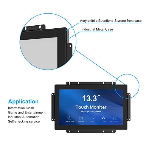 Image of GreenTouch 13.3 Inch 10 Points Open Frame Touch Display, Industrial PCAP Touchscreen Monitor, VGA+HDMI+DVI Port - 16:9
