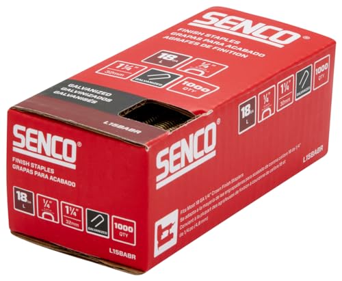 Image of SENCO L15BABR 18 Gauge, 1 /4 inch Crown Finish Staples, 1 1 /4 Inch Length, Galvanized, 1,000 Count Pack
