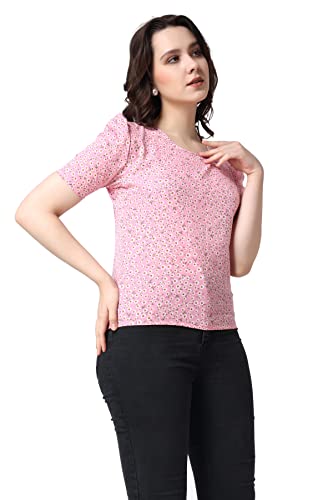 Image of POPWINGS Casual Printed Puff Sleeves Round Neck Top for Women || Stylish Summer Tops for Women || Hip-Length Women Top