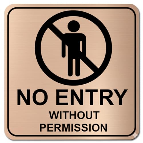 Image of Premium No Entry Without Permission Sign Board | 8 Inch Brushed Rose Gold Acrylic Signage | Professional Restricted Area Name Plate with Self-Adhesive for Salon, Office, Bank & Hospital