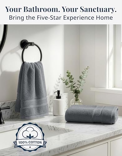 Image of LANE LINEN Hand Towels for Bathroom - 4 Pack (16 inch x 28 inch), 100% Cotton Face Towel Set - Soft, Fade & Shrink Resistant - Hotel & Spa Inspired Hand Towels for Bathroom for Modern Family Homes - Cool Grey