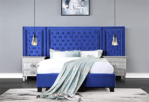 Marco de cama para muebles de dormitorio, marco de cama de madera/metal con tela de terciopelo con barra de madera, sin resorte, para dormitorio, sala de estar, tipo de cama negro