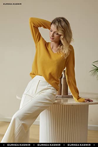 Image of EURKEA Women's V Neck 100% Cashmere Sweater, Long Sleeve Pullover, Winter Top for Women, Gifts Ready