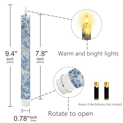 Image of Flameless LED Taper Candles - 10 inch Realistic Flickering Wax Dripping Candles with Remote & Timer, Set of 4 for Fireplace Dining Table Wedding Halloween Christmas Decor