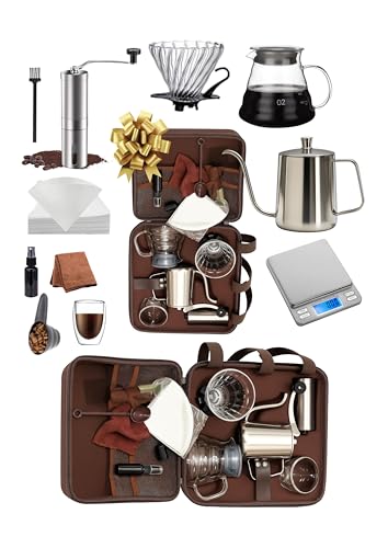 DOPPİO 12 Pcs V60 Premium Pour Over Manual Coffee Maker with Manual Grinder Dripper Set