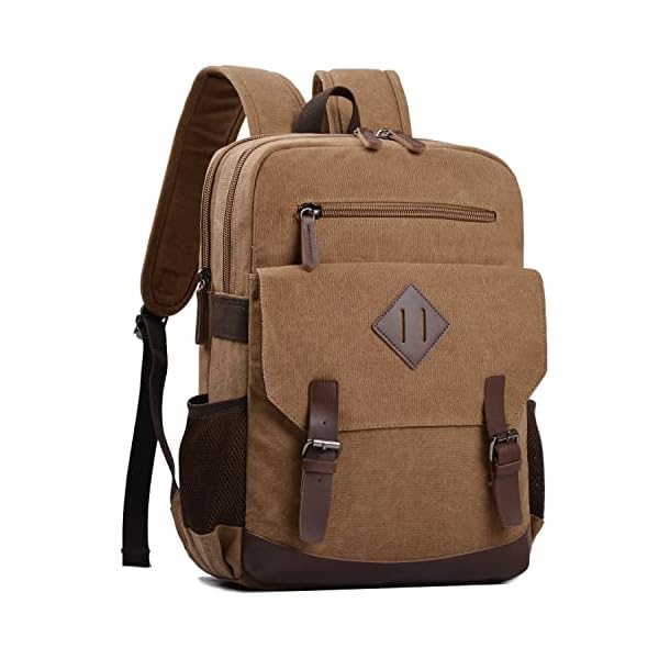 Canvas Vintage Laptop Backpack for Women Men, College Bookbag Fits 15.6 Inch Laptop (Coffee)