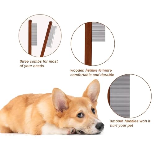 Image of Emily Pets Grooming Comb for Dogs & Cats | Wooden Handle | Flea & Lice Remover | Detangler for Long & Short Hair | Pet Hair Comb for Small & Medium Pets (Small)