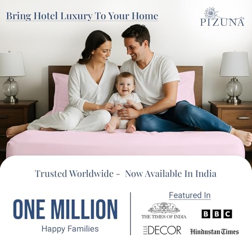 Image of Pizuna 100% Cotton Bedsheet Super King Size Light Pink, 1000 Thread Count Long Staple Combed Cotton Flat Bedsheets 108x108 Inches with 4 Pillow Covers, Bed Sheet for Super King Size Bed