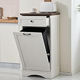 AHB 13 Gallons Tilt Out Trash Cabinet Free Standing Kitchen Recycling Cabinet with Hideaway Drawer Pet Proof Trash Can Holder for Kitchen Living Room, Antique White