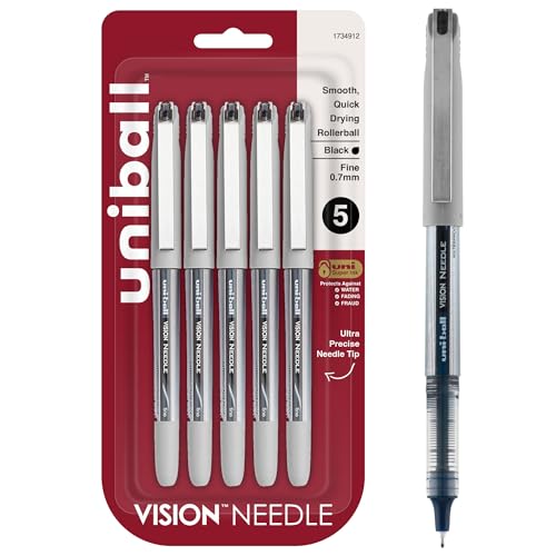 uni-ball Vision Needle Rollerball Pens, Fine Point (0.7mm), Black, 5 Count