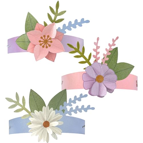 Cheerland 12 Pack Glitter 3D Flower Headband Floral Crowns Set Pastel Flower Headbands Birthday Parties Tea Parties, Princess Woodland and Fairy Theme Parties Tiara Accessories Party Decoration