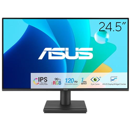 ASUS Eye Care VA259HGA - 24,5 Zoll Full HD Monitor - Flicker-Free, Blaulichtfilter, Adaptive-Sync - 120 Hz, 1ms MPRT, 16:9 IPS Panel, 1920x1080 - VESA 100x100, D-Sub, HDMI, Speaker