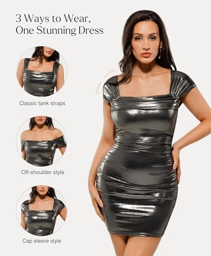 Popilush Homecoming Off Shoulder Shapewear Mini Dress for Women Black L - image 3