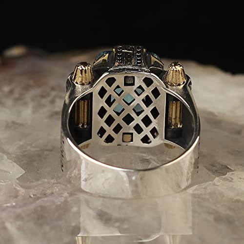 Aquamarine Gemstone 925 Men Silver Ring, Handmade Aquamarine Mens Silver Ring, Ottoman Turkish Man Silver Ring, Sterling Silver Ring For Men, Gift For Him, Boyfriend Gift #TOP2