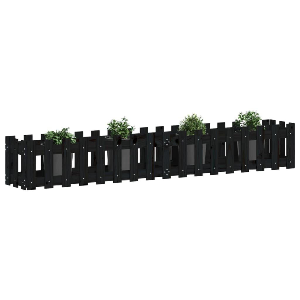 Hochbeet Latten-Design Schwarz aus massivem Kiefernholz 200 x 30 x 30 cm Pflanz Gefäß für Garten Balkon Terrasse Fensterbank, für Blumen Kräuter Gemüse und Dekoration