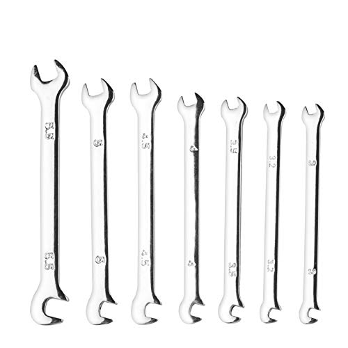 Larcele 7 PCS Mini Wrench Set Metric 3mm-5.5mm Double Open End Spanner MNBS-07, Chrome