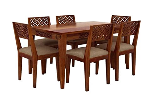 Image of SHRI MINTU'S ART Solid Sheesham Wood Dining Table 6 Seater | Six Seater Dinning Table with 6 Chairs for Home | Chairs with Cushion | Dining Room Sets for Kitchen & Restaurants | Rosewood, Brown Finish