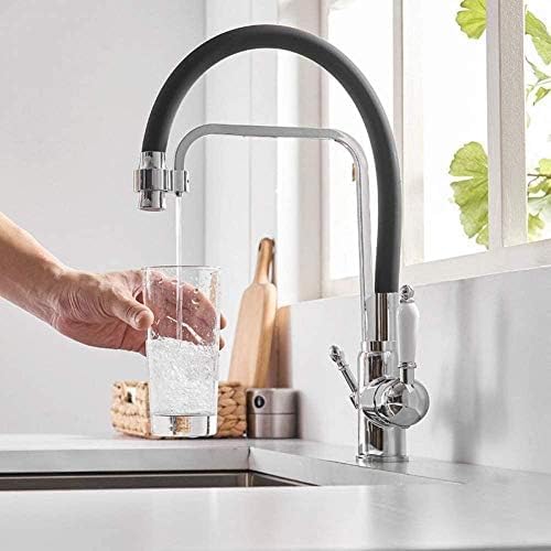 Robinet mitigeur de cuisine noir avec filtre eau potable rotatif 360
