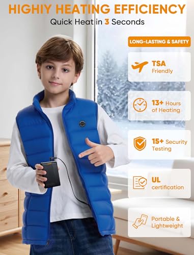 Image of Kids Heated Vest with Battery Pack - 7.4V Rechargeable Lightweight Heated Vest, Boys Girls Electric Heated Coat
