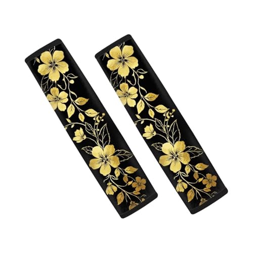 Image of AFPANQZ Golden Floral Seat Belt Cover Pads Cushion Universal Fit Safety Seatbelt Pillow Head and Neck Support Adjustable Driver Shoulder Protection Luggage Bag Strap Pad