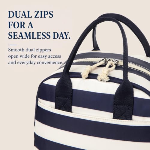 Image of LOVELYWIND Lunch Box for Women, Insulated Lunch Bag, Navy Stripe Tote