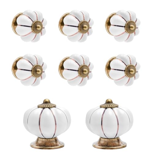 SLIAXINT 8PCS Boutons Céramique Citrouille Blanc, Poignées de Meuble Vintage pour Tiroirs, Armoires et Placards, Commodes，Boutons de Porte en Céramique...